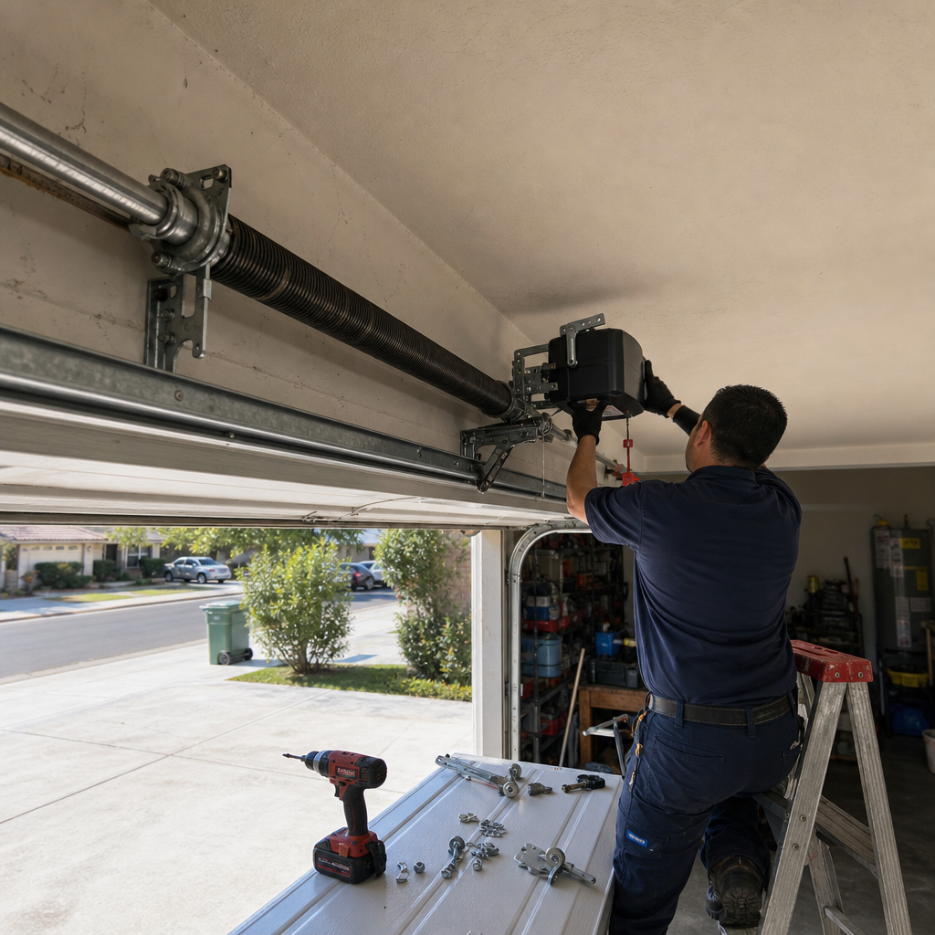 Garage door opener installation by professional technician