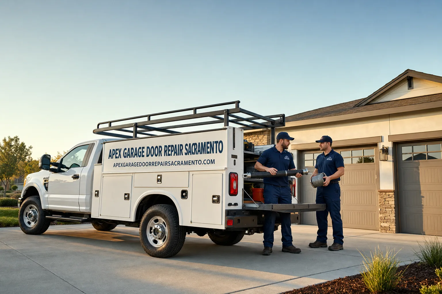 Apex Garage Door Repair Sacramento service vehicle and crew in Sacramento, CA